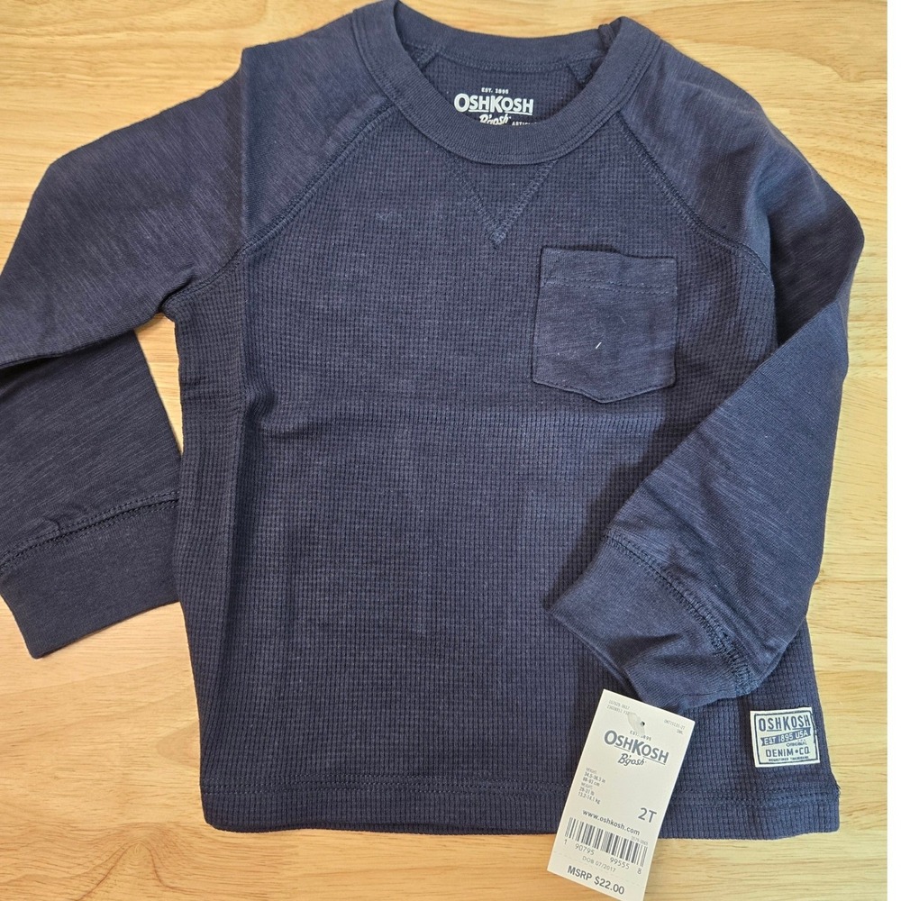 OshKosh Bgosh Boys 2T Navy Blue Thermal Waffle Knit Long Sleeve Shirt OKT15131